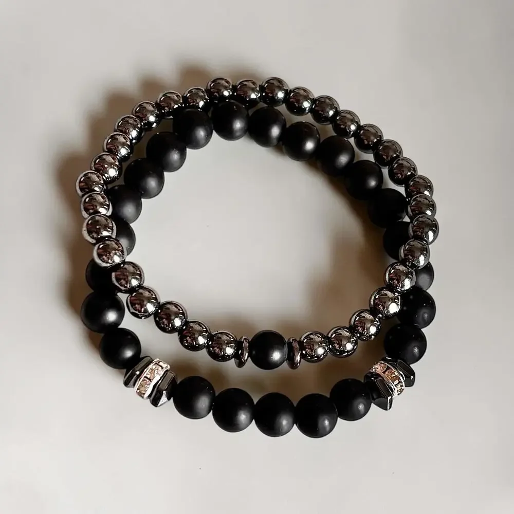 2pc Stone Bead Men Bracelet Set